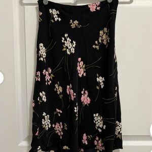Ann Taylor Loft Women's Petite Silk Black Pink Floral Skirt